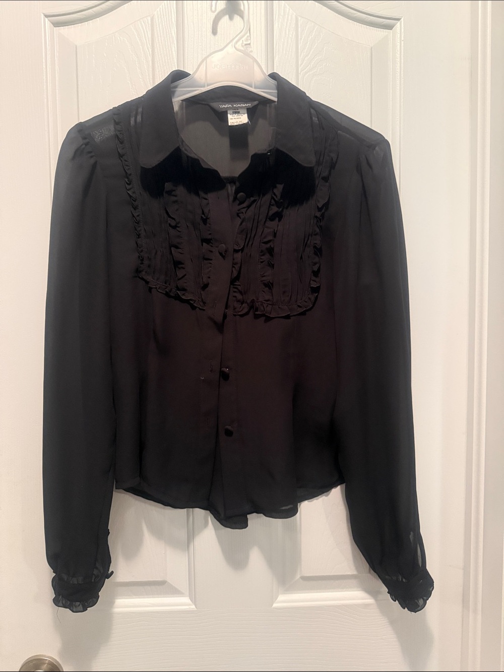 Joe Fresh Black Sheer Ruffle-Trim Button-Up Blouse